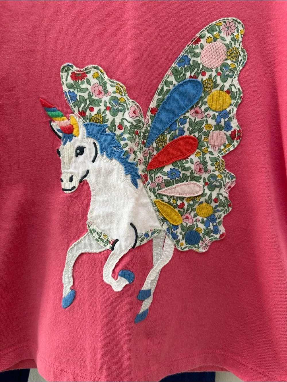 Mini Boden Girls 5-6Y Unicorn Top & Leggings Set Navy Pink Floral Appliqué